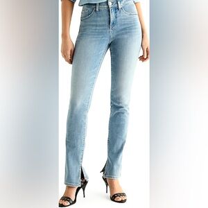 Express Light Wash Mid-Rise Skyscraper Boot Cut Jeans/Side Slits - Size 8 Short